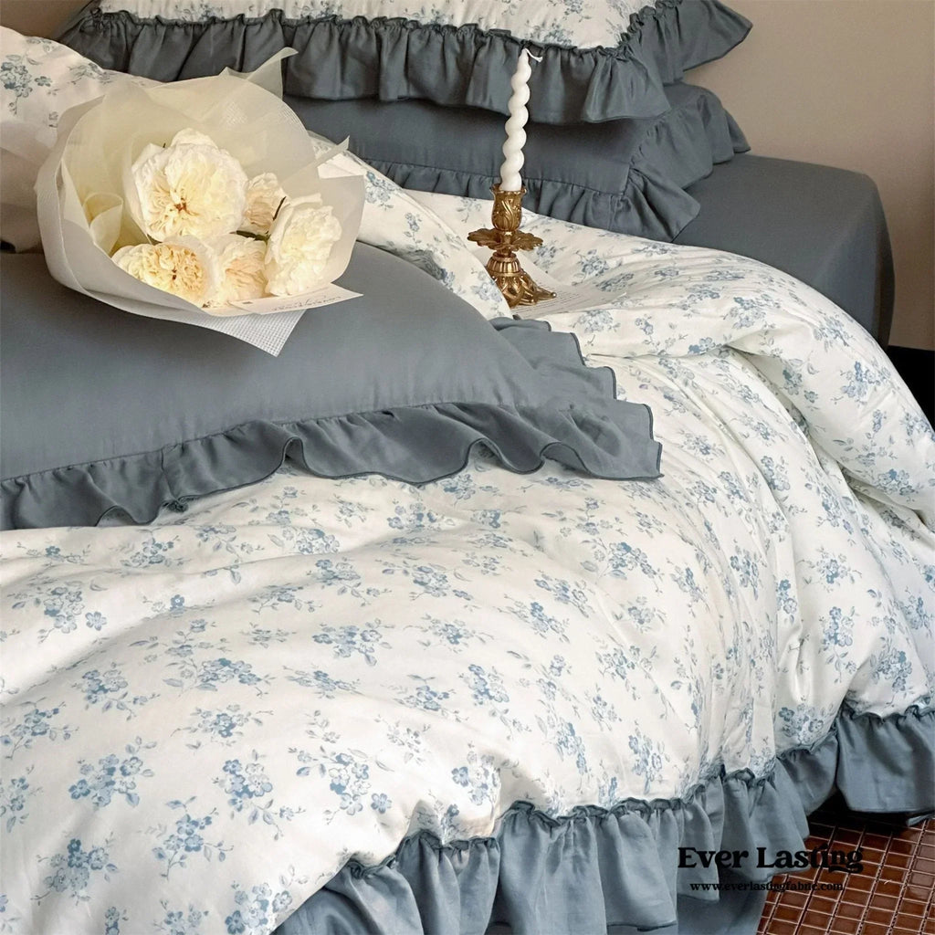 Cottage Inspired Ruffle Bedding Set / Ash Blue Ever Lasting