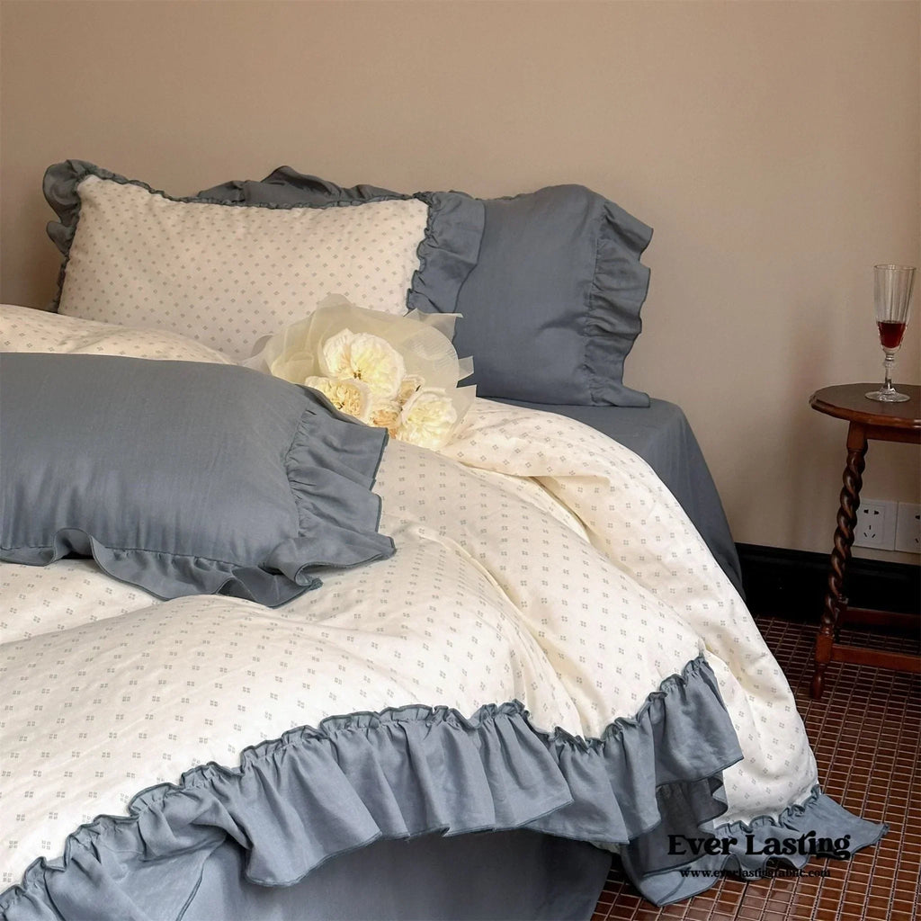 Cottage Inspired Ruffle Bedding Set / Ash Blue Ever Lasting