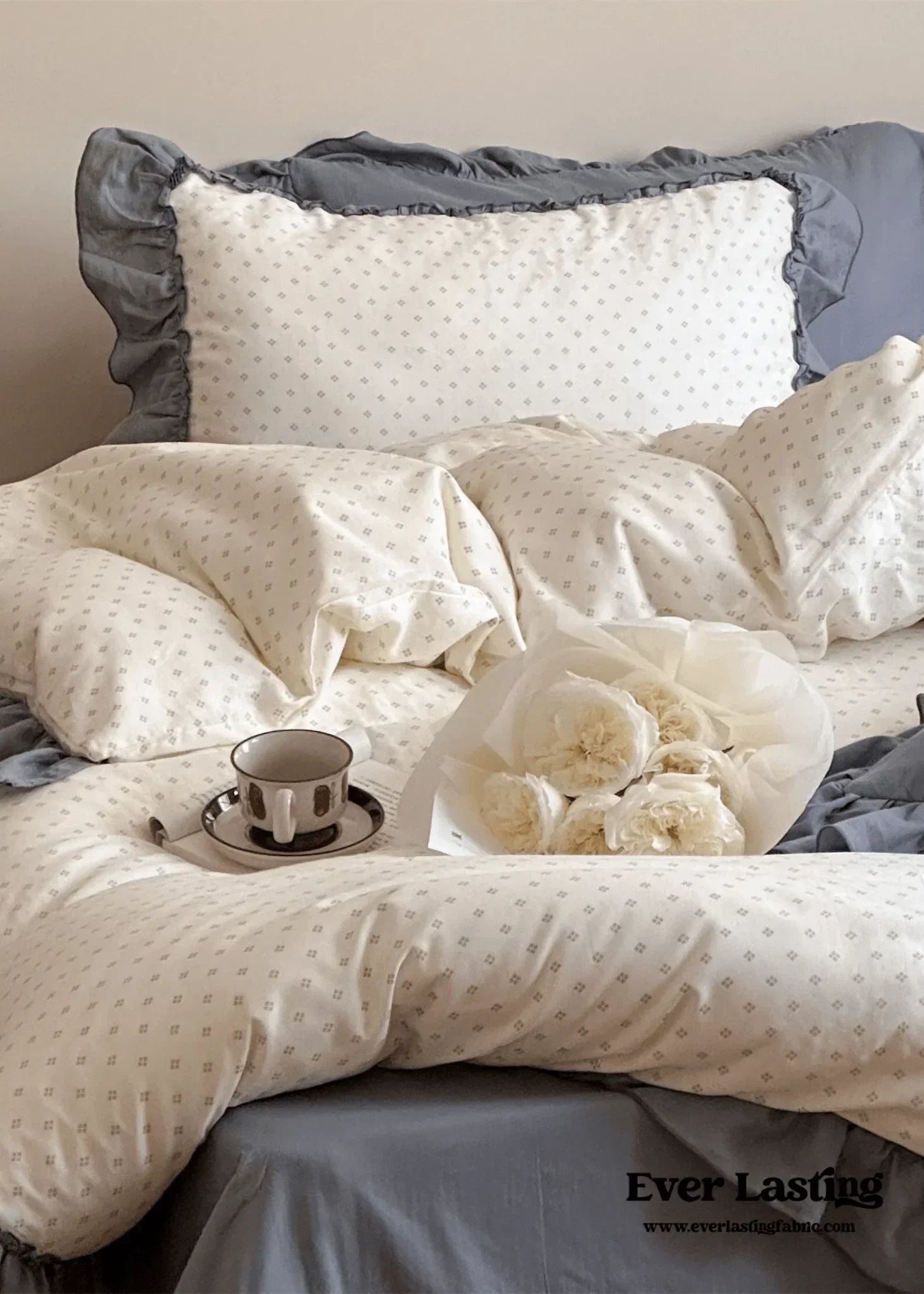 Cottage Inspired Ruffle Bedding Set / Ash Blue Ever Lasting