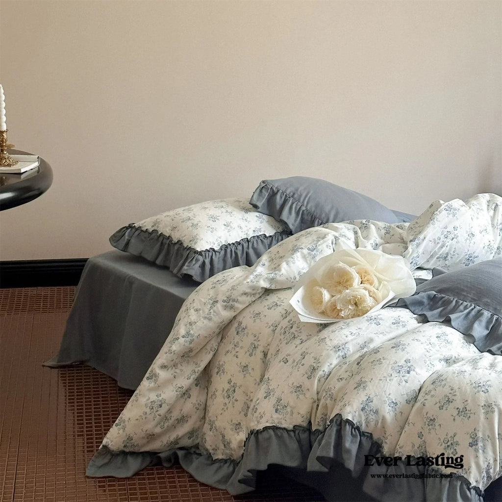 Cottage Inspired Ruffle Bedding Set / Ash Blue Ever Lasting