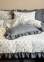 Cottage Inspired Ruffle Bedding Set / Ash Blue Ever Lasting