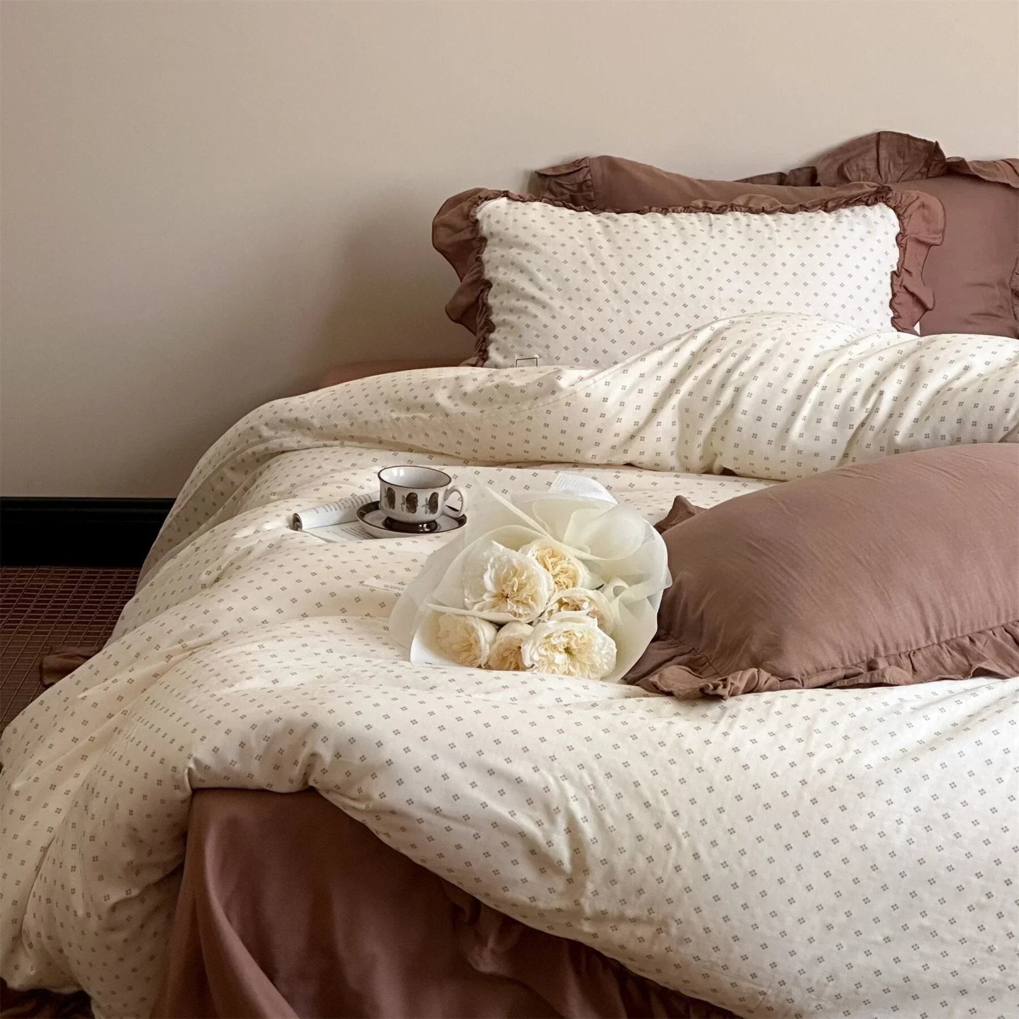 Cottage Inspired Ruffle Bedding Set / Soft Blue Ever Lasting