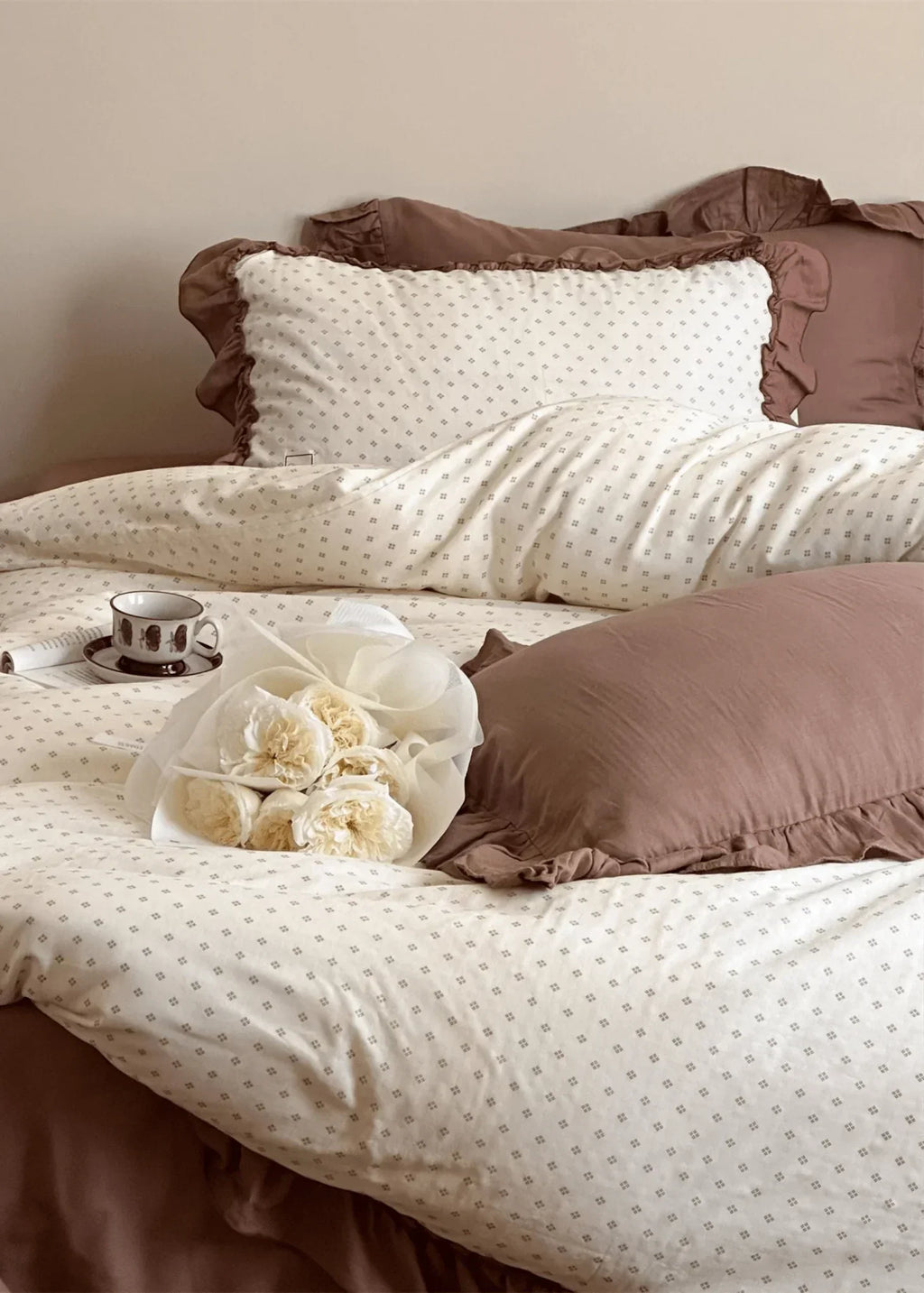 Cottage Inspired Ruffle Bedding Set / Soft Blue Ever Lasting