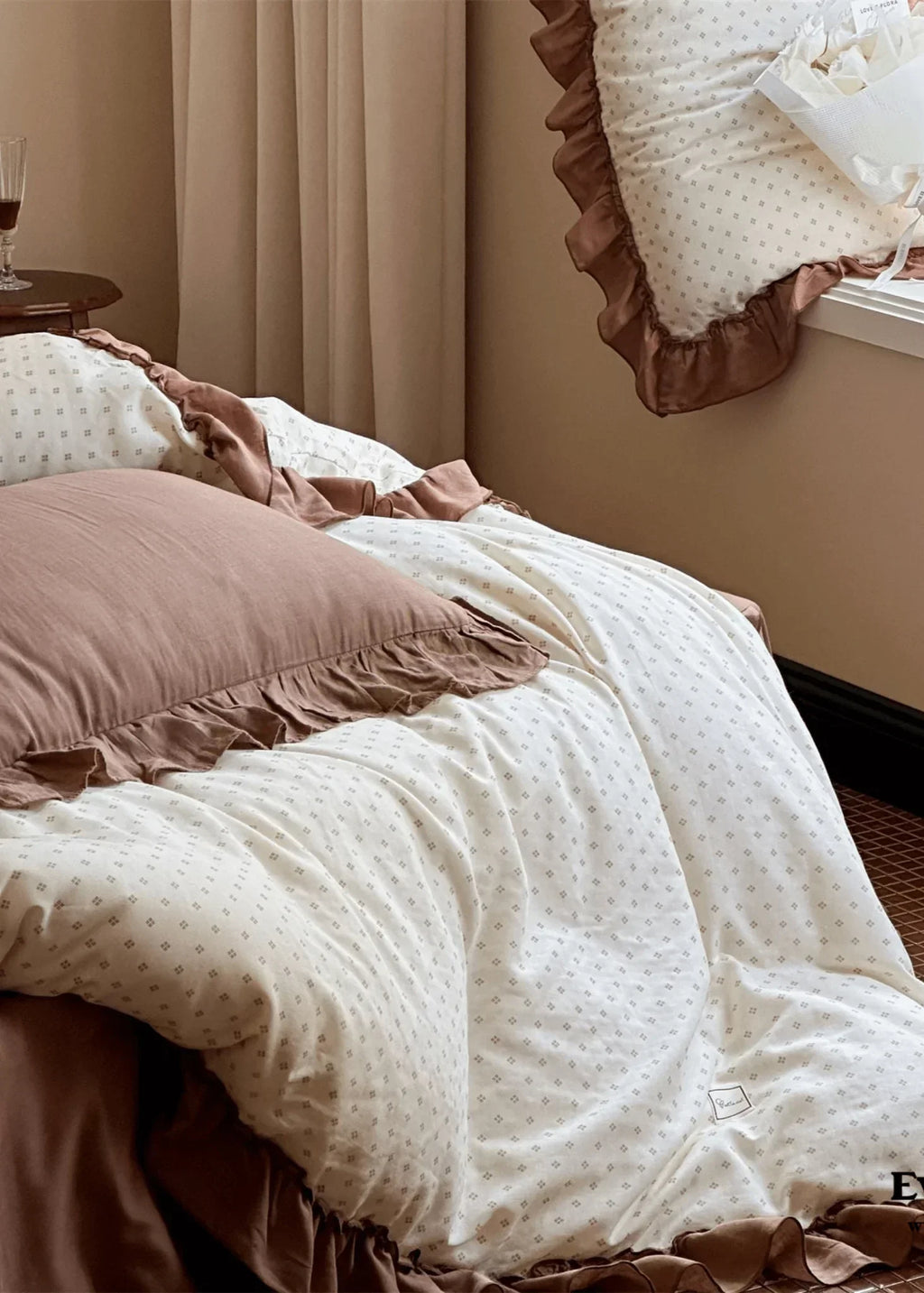 Cottage Inspired Ruffle Bedding Set / Soft Blue Ever Lasting