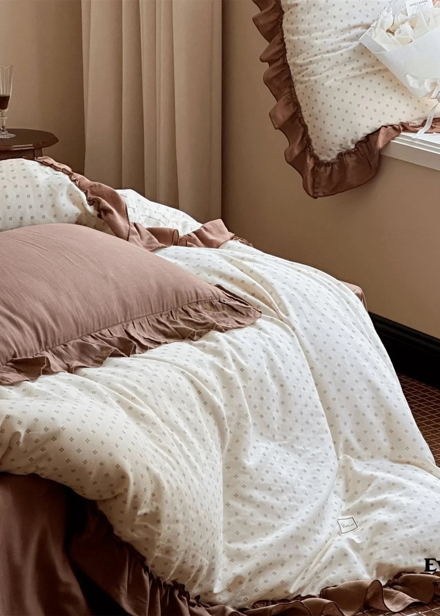 Cottage Inspired Ruffle Bedding Set / Soft Blue Ever Lasting
