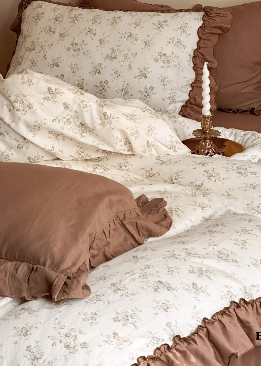 Cottage Inspired Ruffle Bedding Set / Soft Blue Ever Lasting