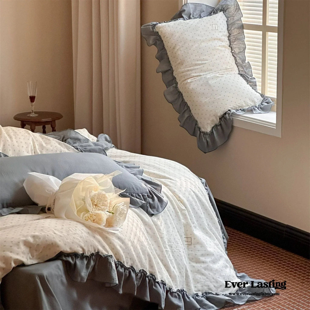Cottage Inspired Ruffle Bedding Set / Soft Blue Ever Lasting