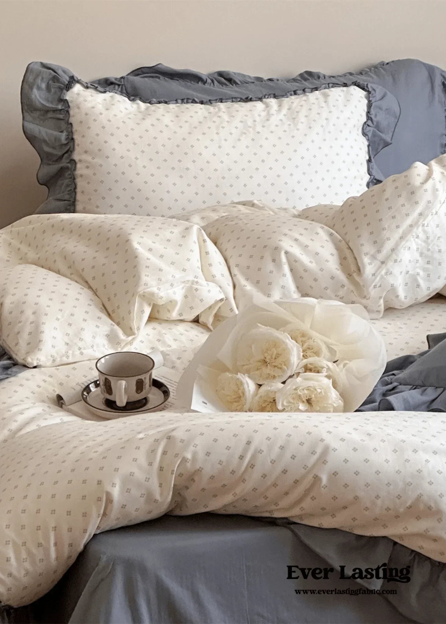 Cottage Inspired Ruffle Bedding Set / Soft Blue Ever Lasting