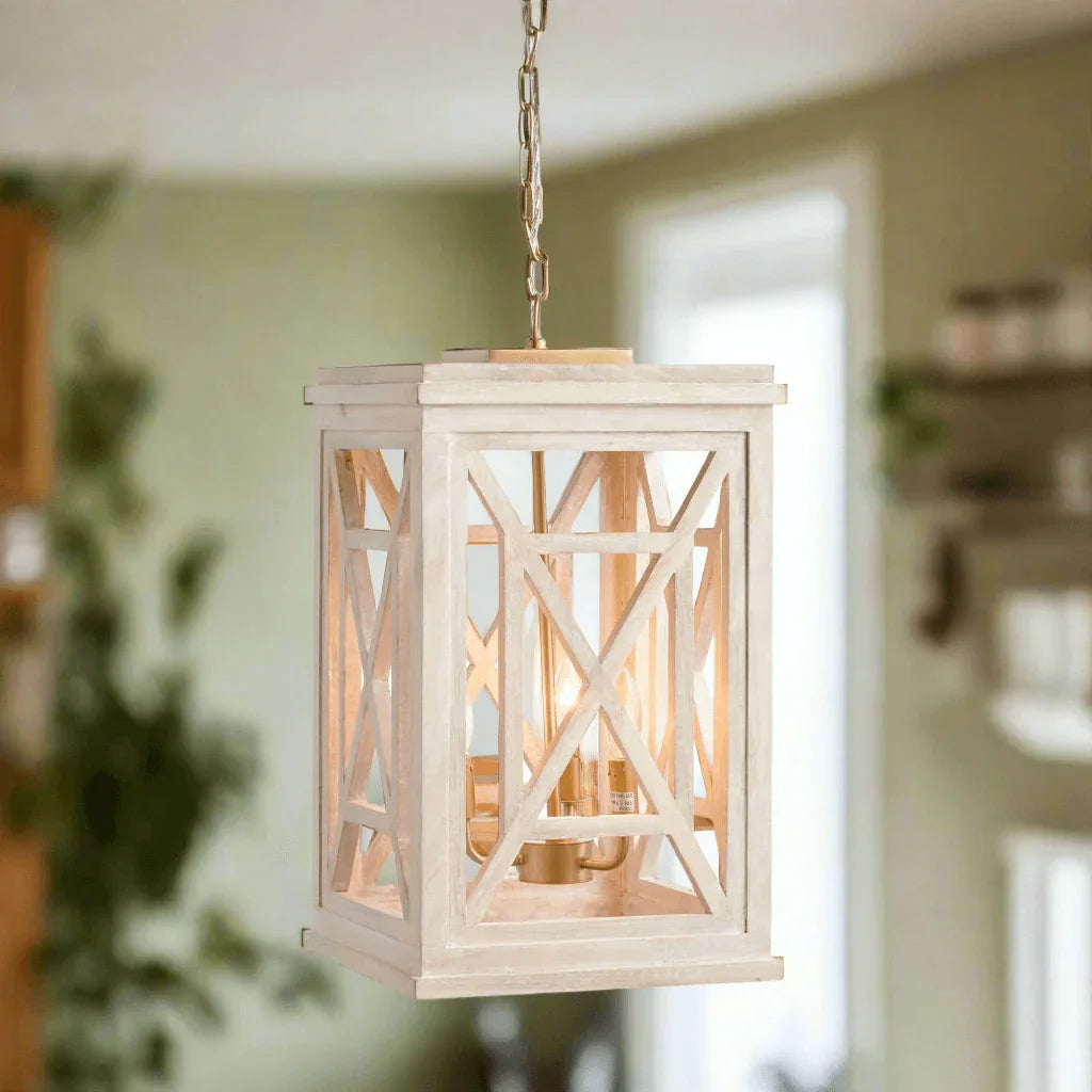 Cottagecore Chandelier Pendant Light in Whitewashed Finish Vintage Shopper