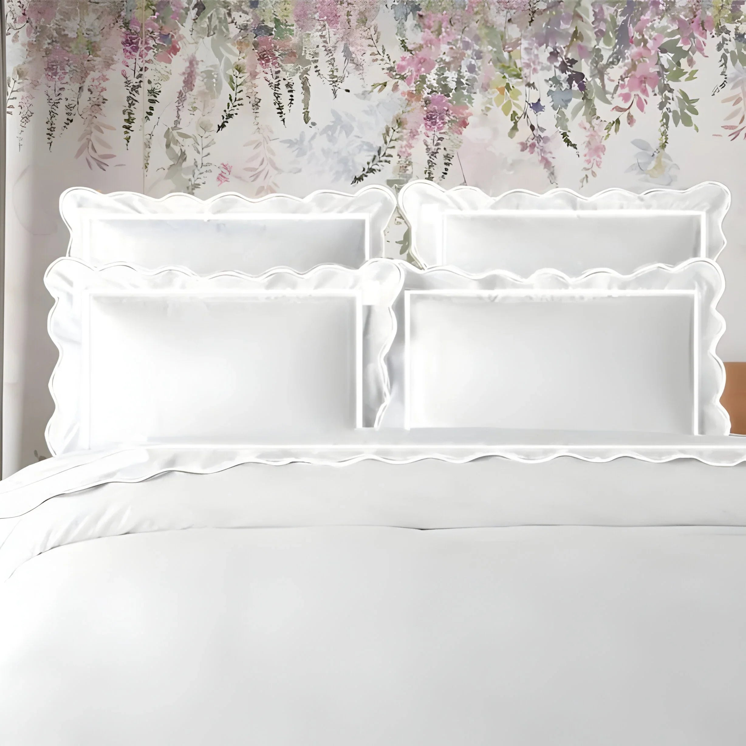 400tc Cotton Scallop Embroidery & Border Sateen Solid Duvet Cover Set, alternate view - House Of Avana