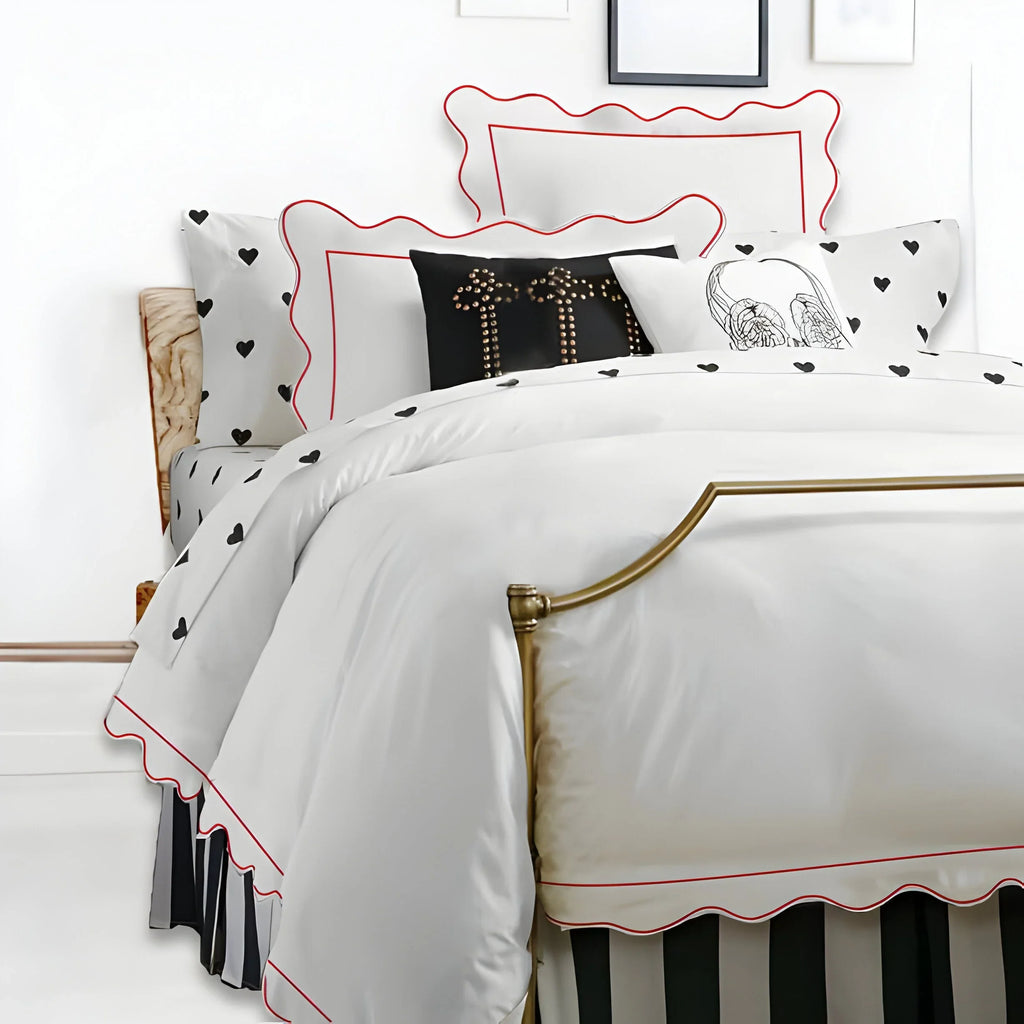400tc Cotton Scallop Embroidery & Border Sateen Solid Duvet Cover Set, alternate view - House Of Avana