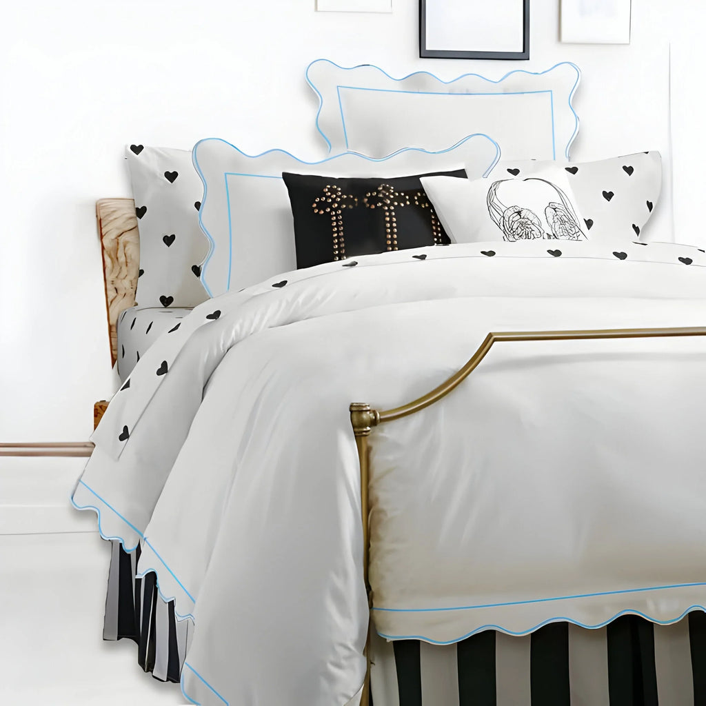 400tc Cotton Scallop Embroidery & Border Sateen Solid Duvet Cover Set, alternate view - House Of Avana