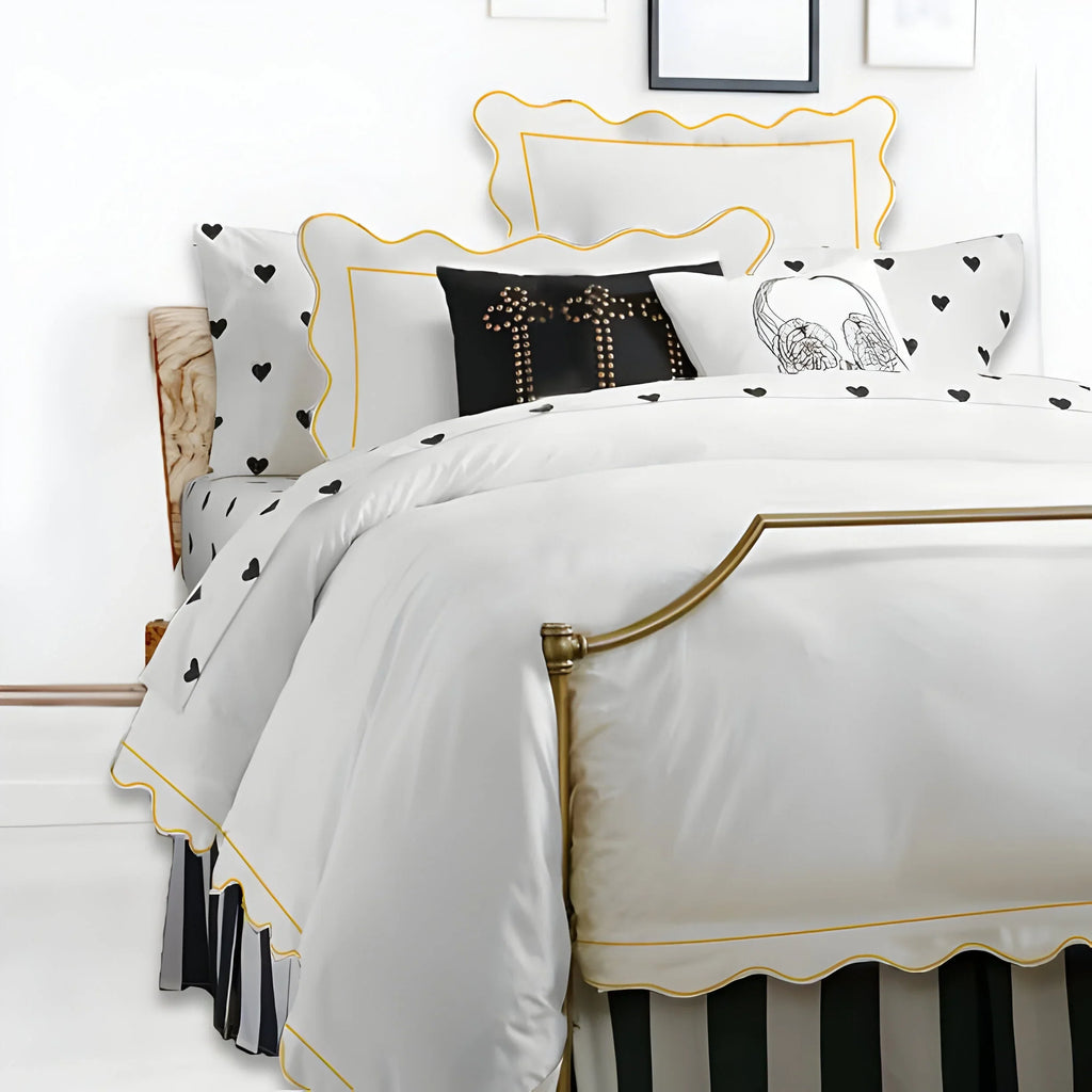 400tc Cotton Scallop Embroidery & Border Sateen Solid Duvet Cover Set, alternate view - House Of Avana