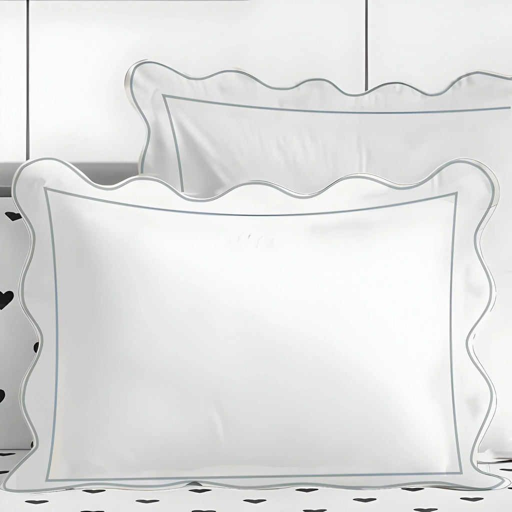 400tc Cotton Scallop Embroidery & Border Sateen Solid Duvet Cover Set, alternate view - House Of Avana