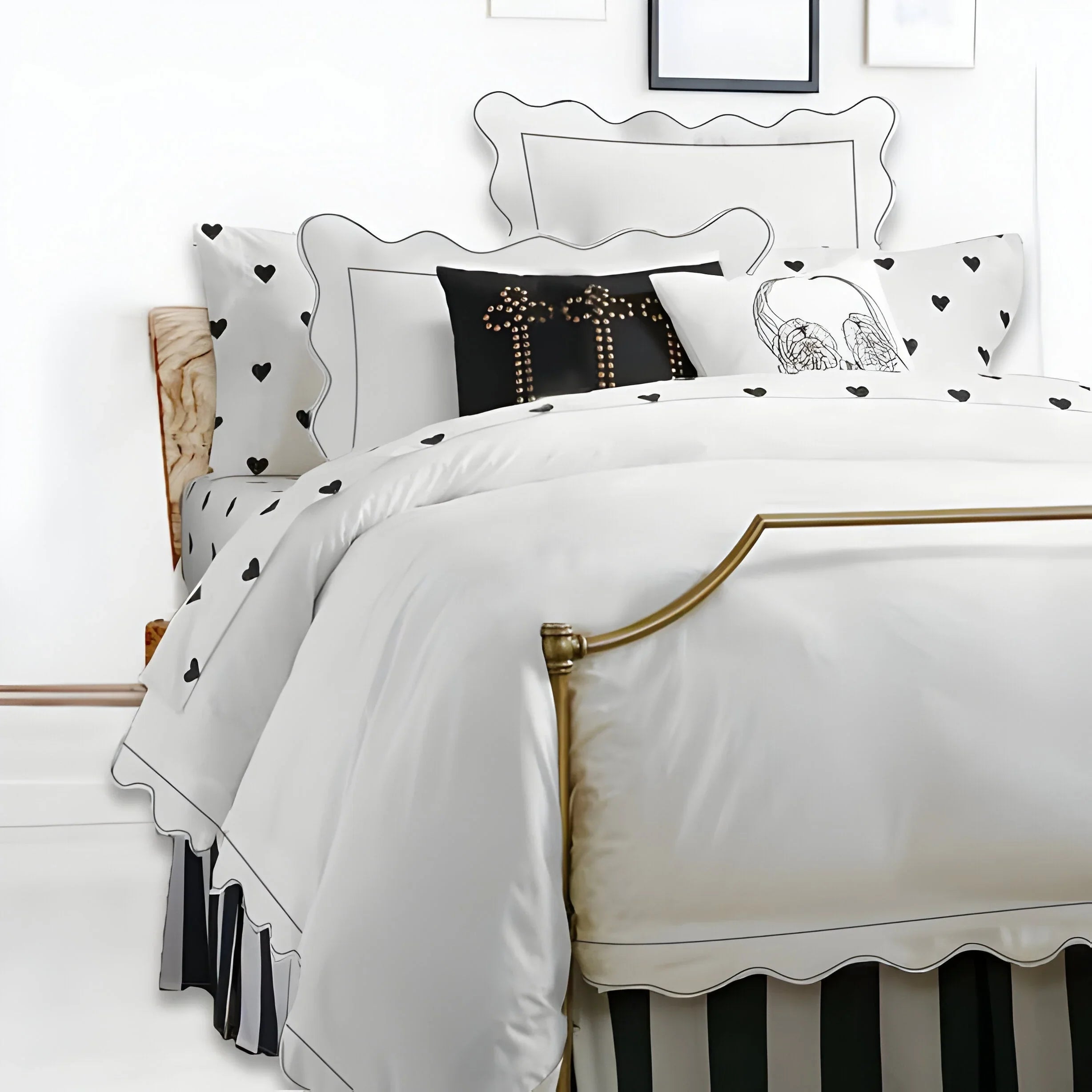 400tc Cotton Scallop Embroidery & Border Sateen Solid Duvet Cover Set - House Of Avana