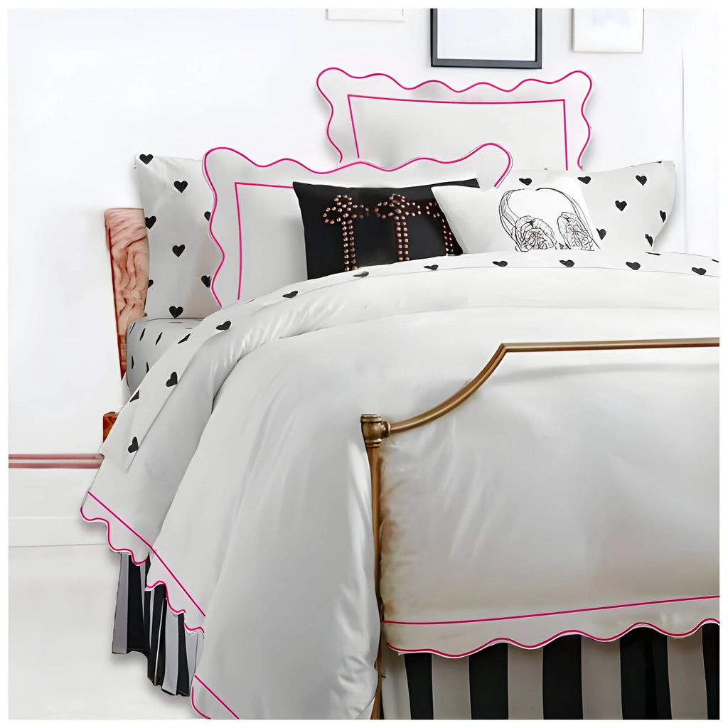 400tc Cotton Scallop Embroidery & Border Sateen Solid Duvet Cover Set - House Of Avana