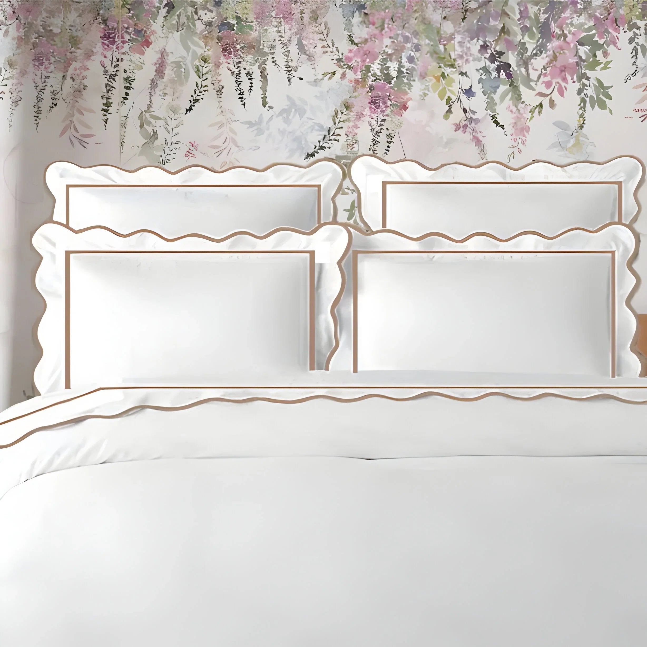 400tc Cotton Scallop Embroidery & Border Sateen Solid Duvet Cover Set - House Of Avana