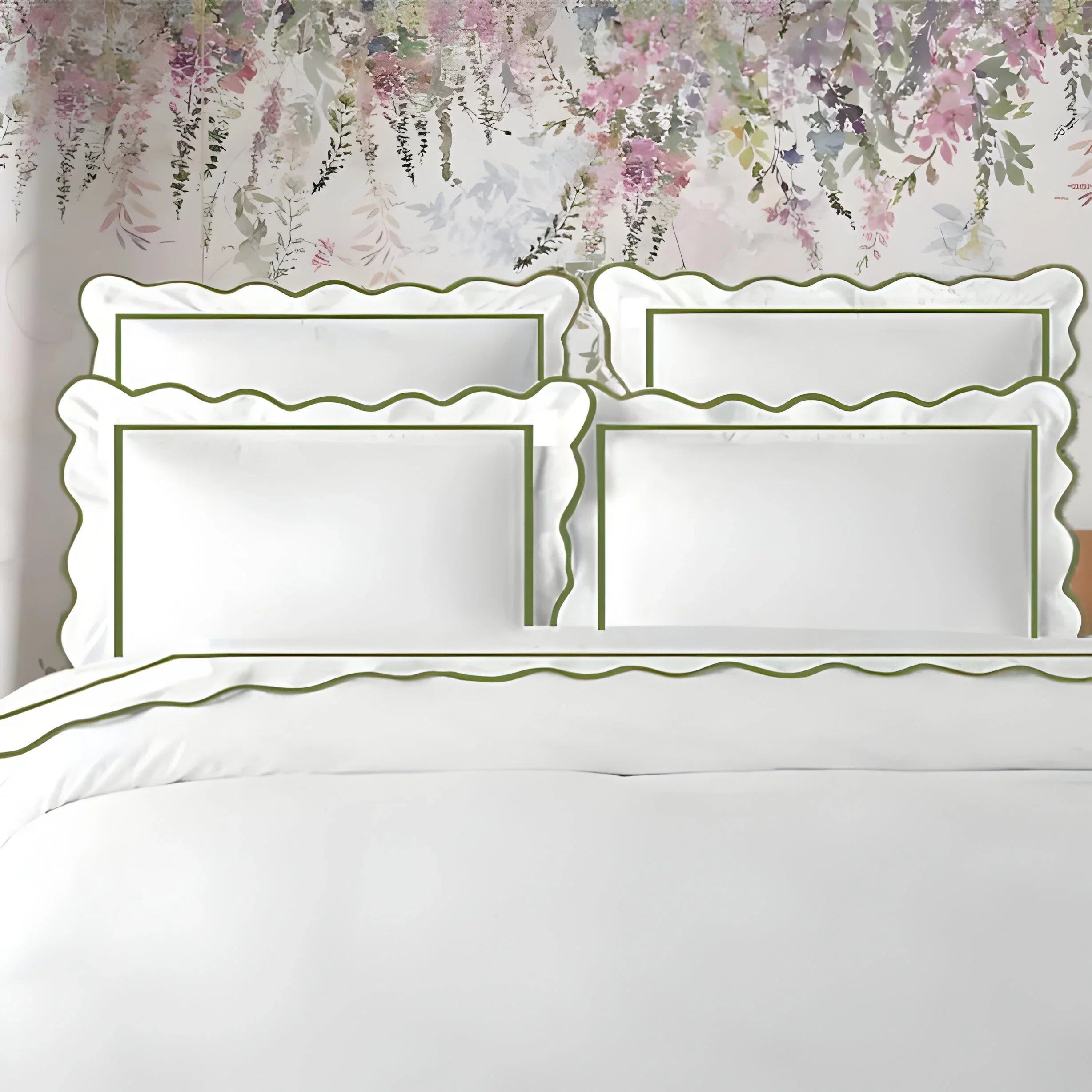 400tc Cotton Scallop Embroidery & Border Sateen Solid Duvet Cover Set - House Of Avana