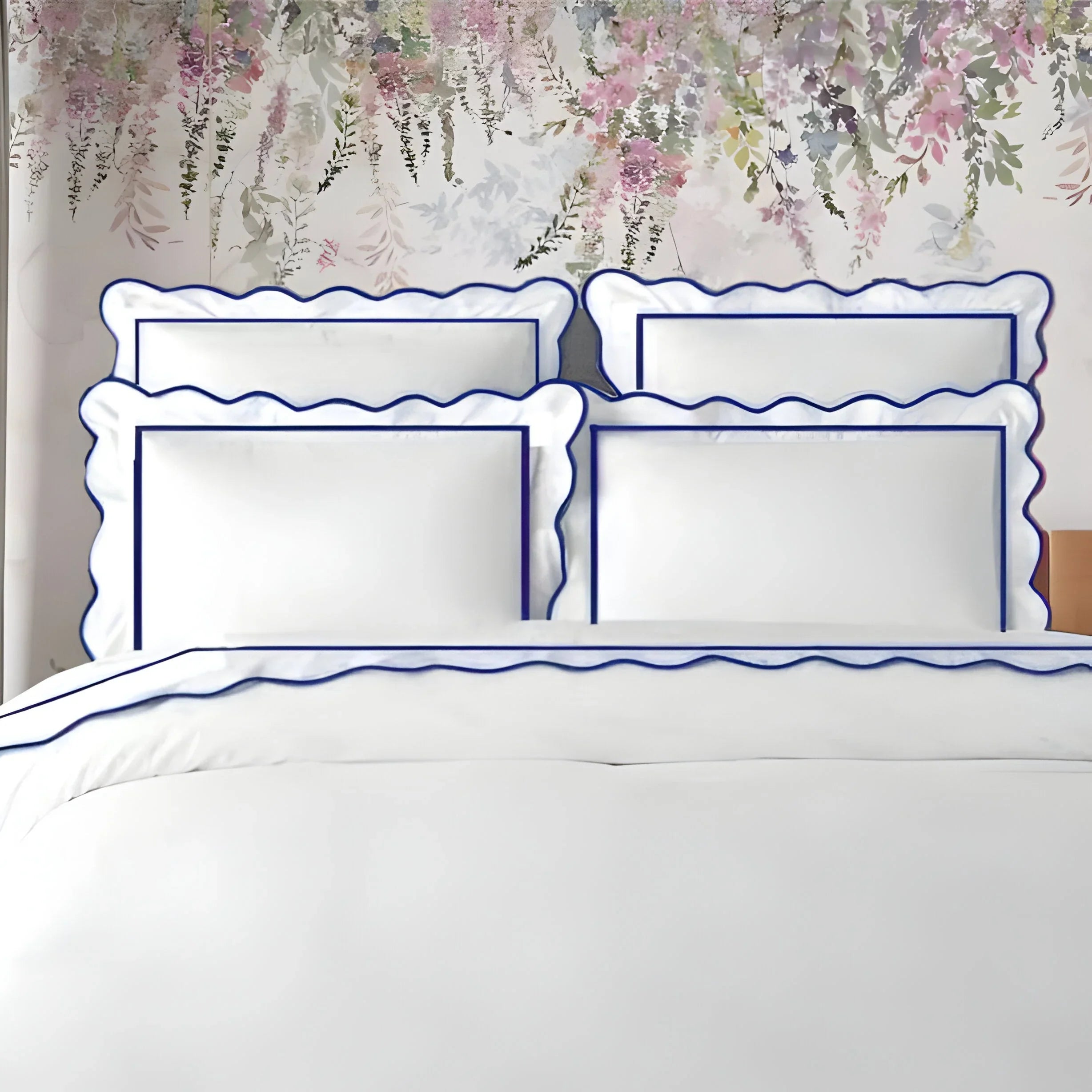 400tc Cotton Scallop Embroidery & Border Sateen Solid Duvet Cover Set - House Of Avana