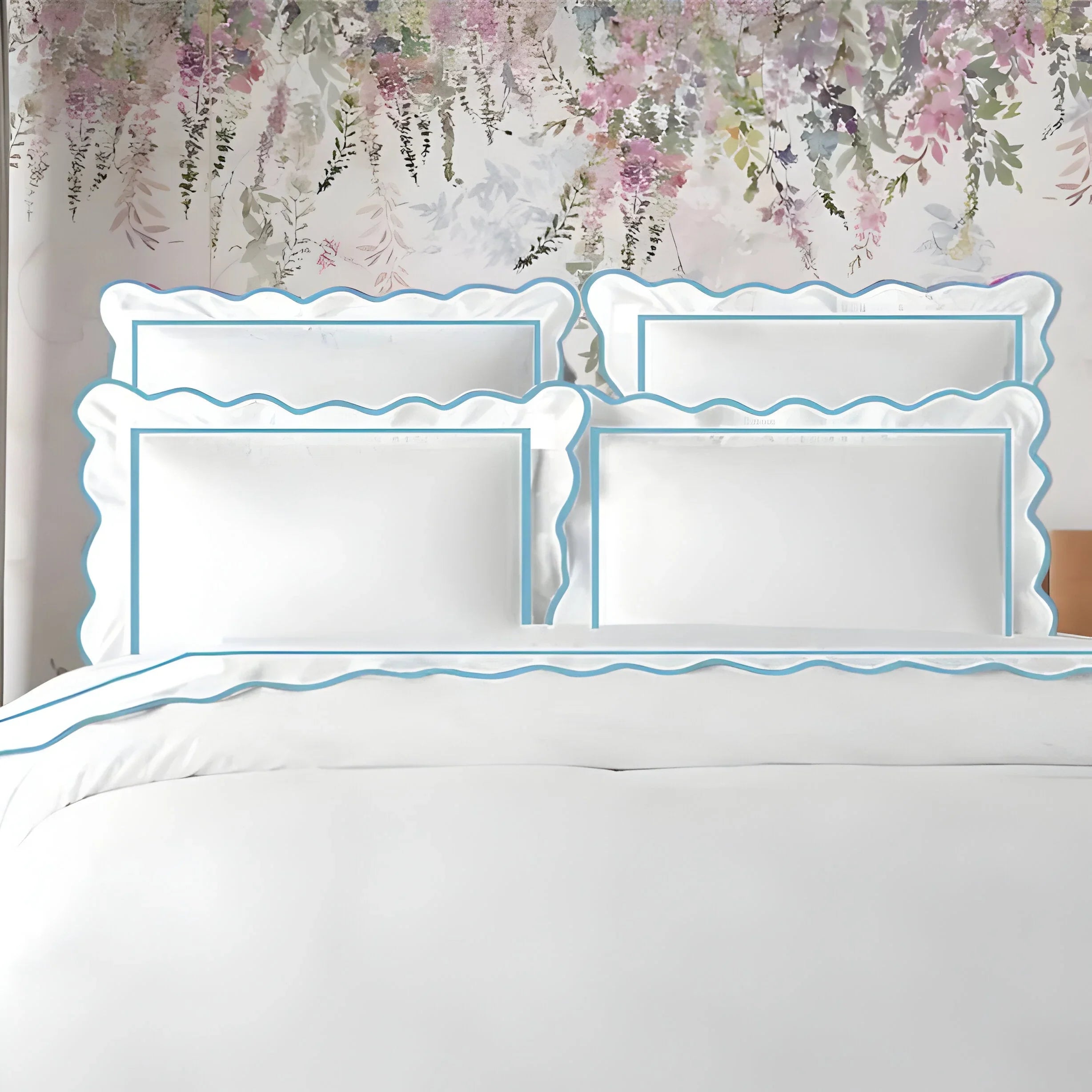 400tc Cotton Scallop Embroidery & Border Sateen Solid Duvet Cover Set - House Of Avana