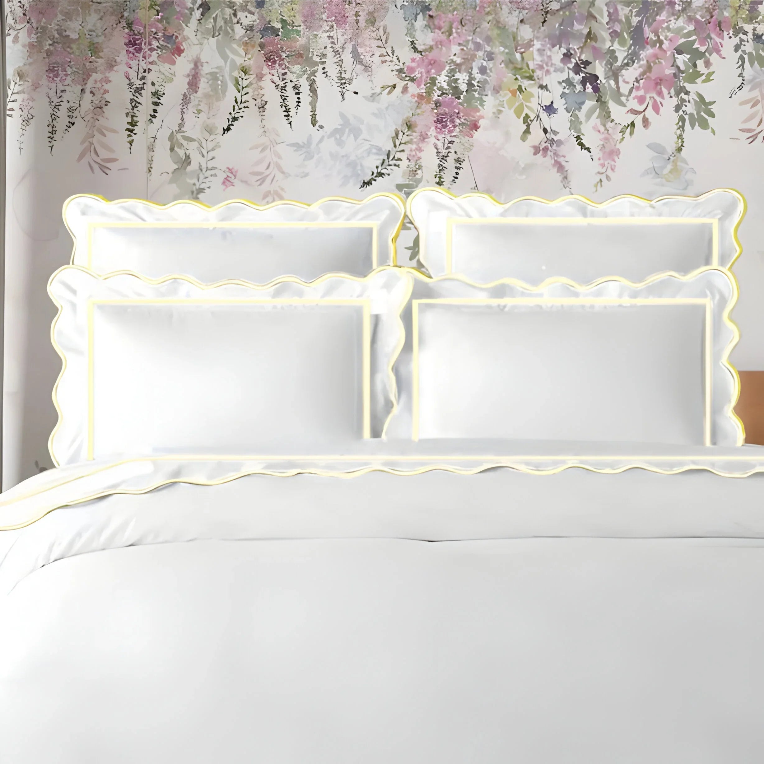 400tc Cotton Scallop Embroidery & Border Sateen Solid Duvet Cover Set - House Of Avana