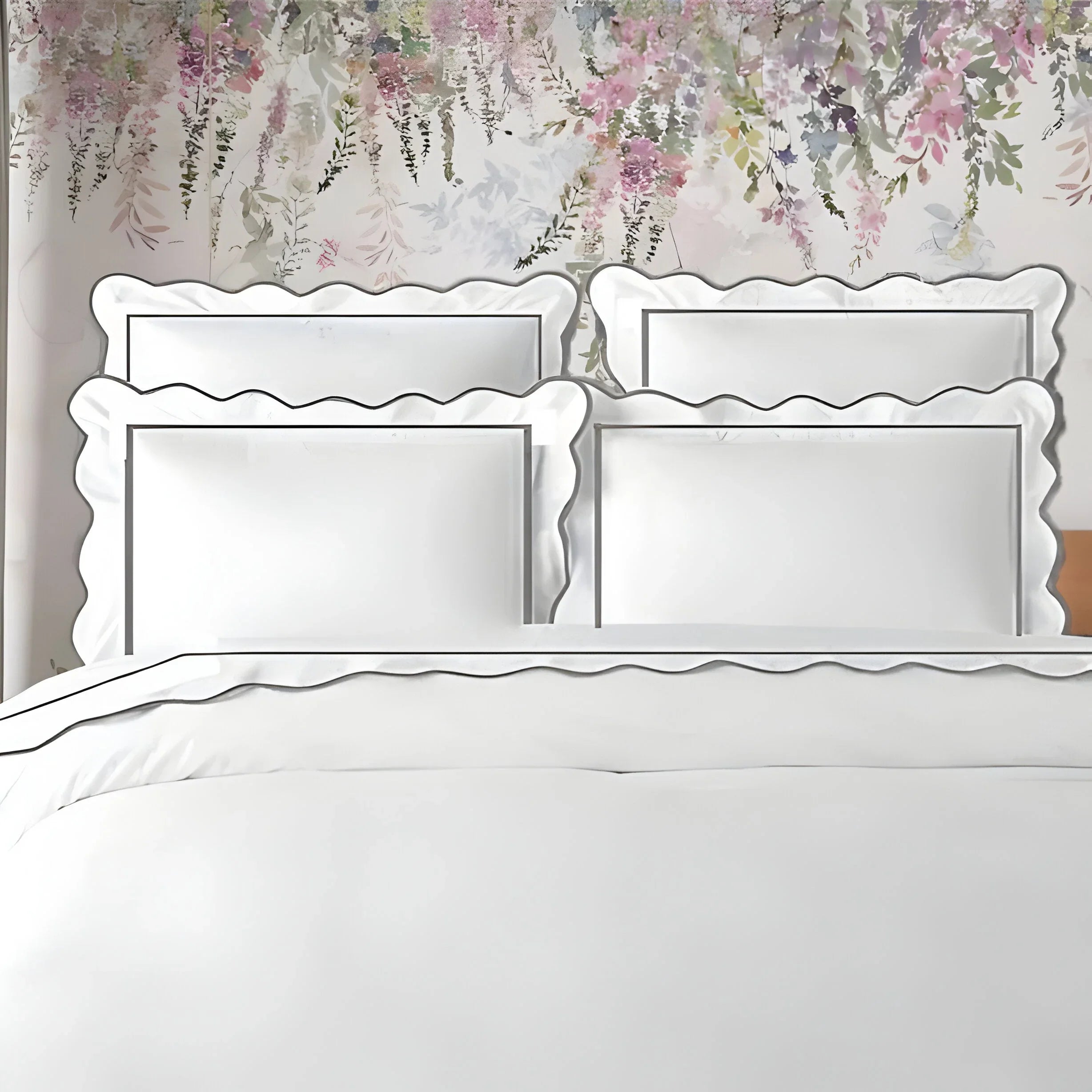 400tc Cotton Scallop Embroidery & Border Sateen Solid Duvet Cover Set - House Of Avana