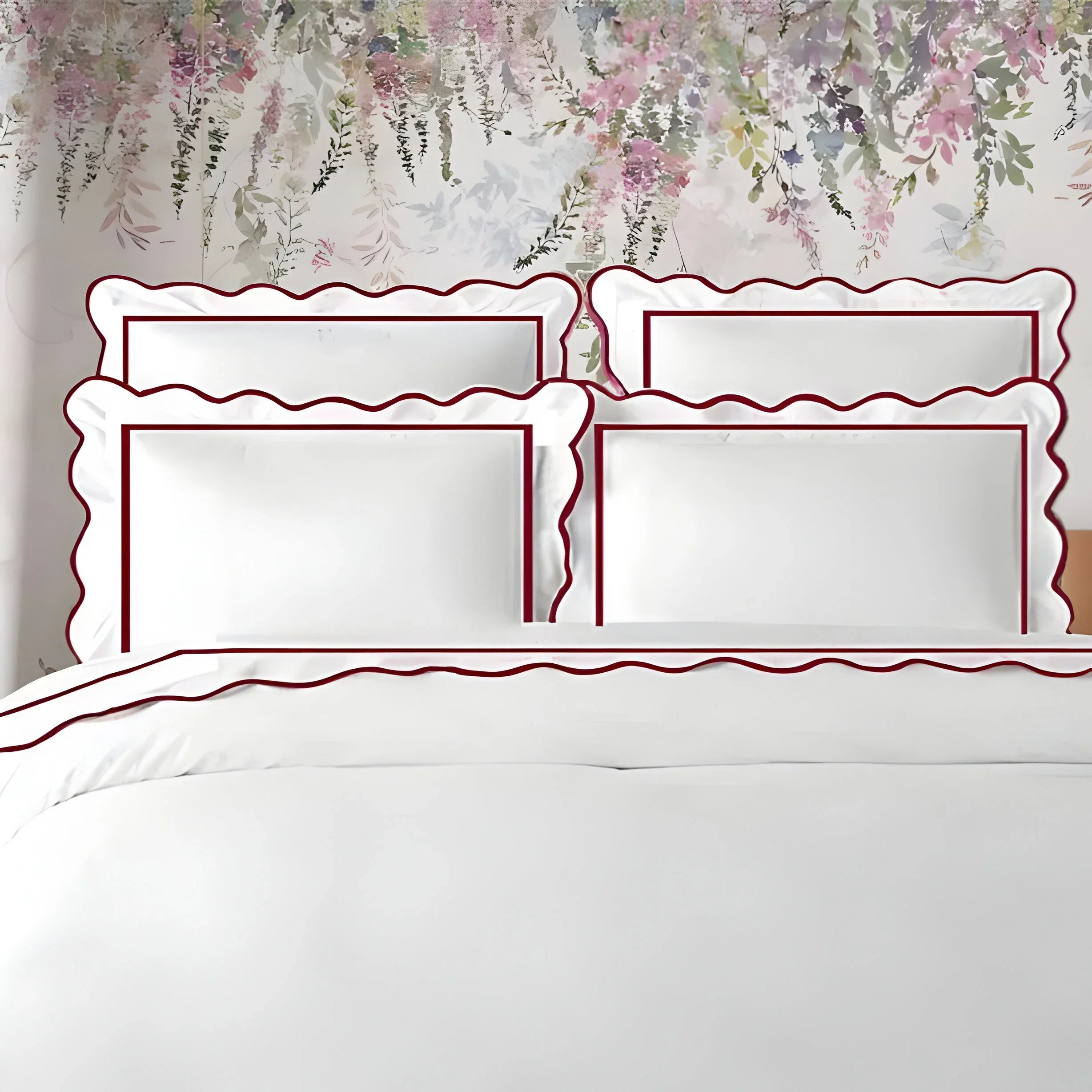 400tc Cotton Scallop Embroidery & Border Sateen Solid Duvet Cover Set, lifestyle image - House Of Avana