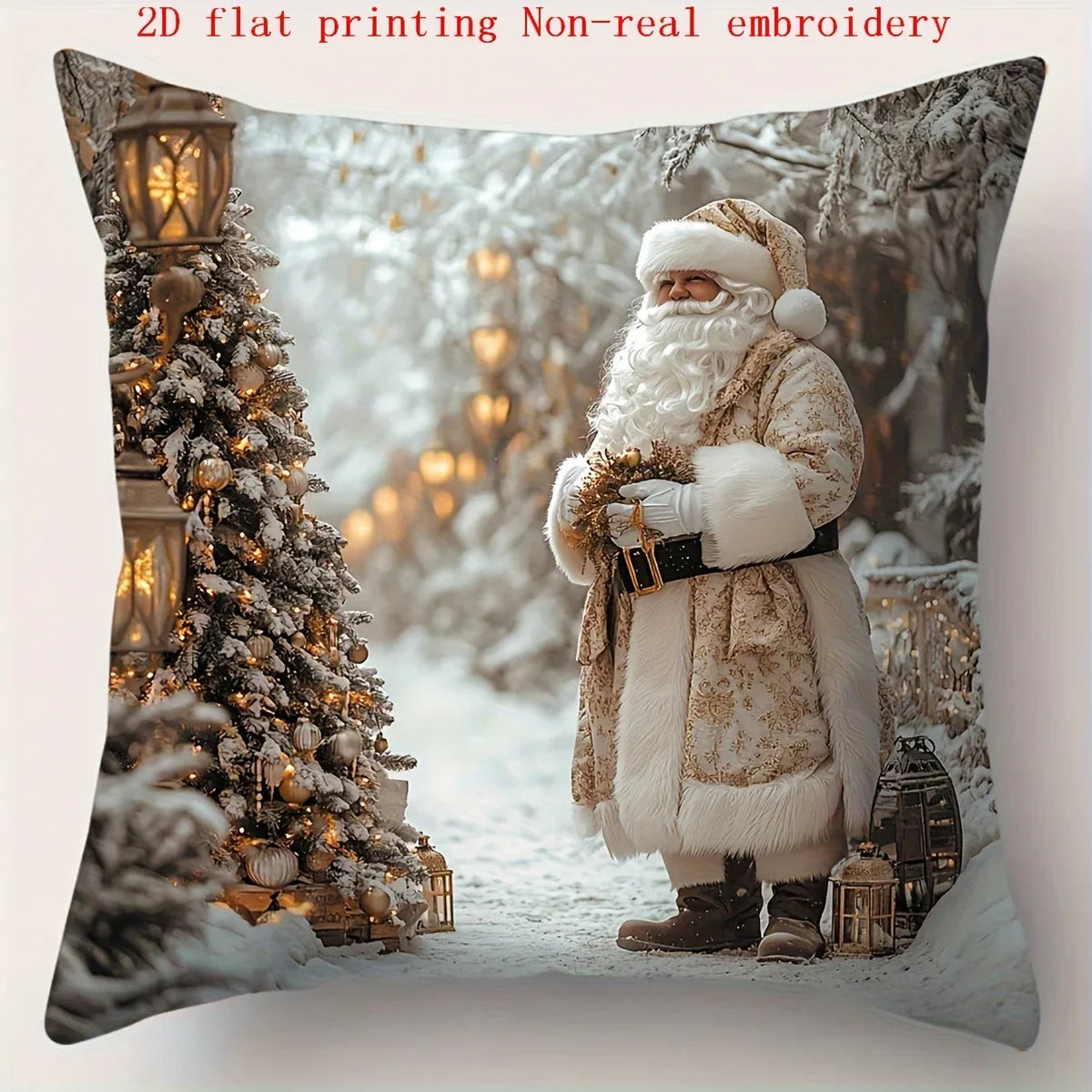 Cotton Pillowcase, Christmas Pattern, 17.72" Square, Snowman & Santa Claus Design - House Of Avana [[SKU:HOA-BSH-002]]