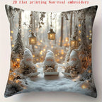 Cotton Pillowcase, Christmas Pattern, 17.72" Square, Snowman & Santa Claus Design - House Of Avana [[SKU:HOA-BSH-002]]