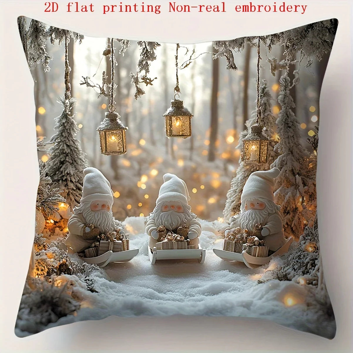 Cotton Pillowcase, Christmas Pattern, 17.72" Square, Snowman & Santa Claus Design - House Of Avana [[SKU:HOA-BSH-002]]