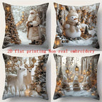 Cotton Pillowcase, Christmas Pattern, 17.72" Square, Snowman & Santa Claus Design - House Of Avana [[SKU:HOA-BSH-002]]