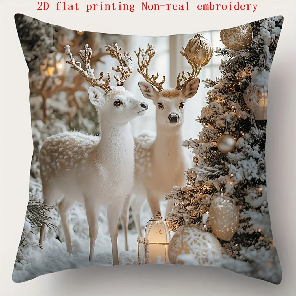 Cotton Pillowcase, Christmas Pattern, 17.72" Square, Snowman & Santa Claus Design - House Of Avana