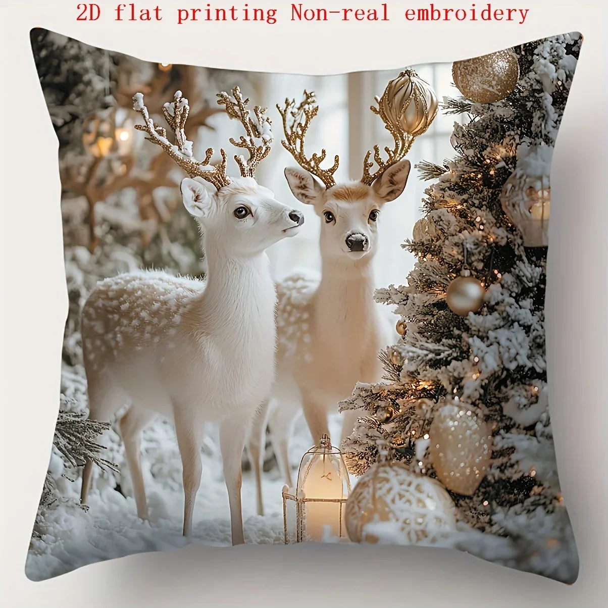 Cotton Pillowcase, Christmas Pattern, 17.72" Square, Snowman & Santa Claus Design - House Of Avana