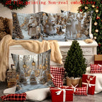 Cotton Pillowcase, Christmas Pattern, 17.72" Square, Snowman & Santa Claus Design - House Of Avana