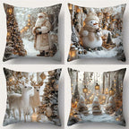 Cotton Pillowcase, Christmas Pattern, 17.72" Square, Snowman & Santa Claus Design - House Of Avana [[SKU:HOA-BSH-002]]