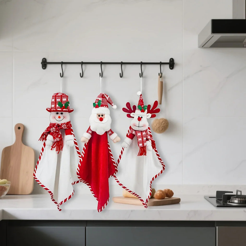 Cotton Hand Towels with Vintage Checkered Santa Claus Design - House Of Avana