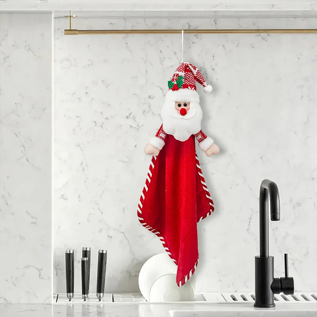 Cotton Hand Towels with Vintage Checkered Santa Claus Design - House Of Avana