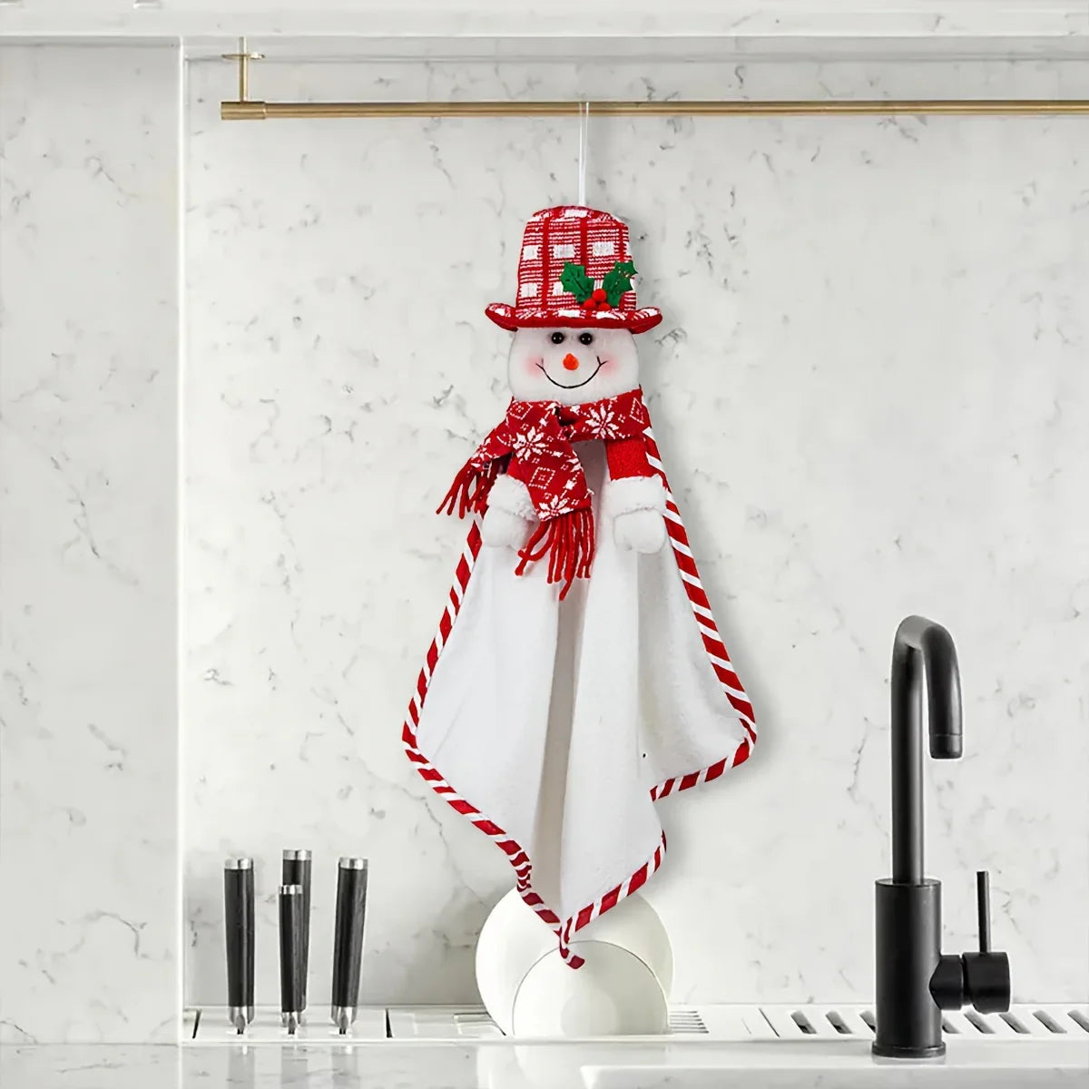 Cotton Hand Towels with Vintage Checkered Santa Claus Design - House Of Avana