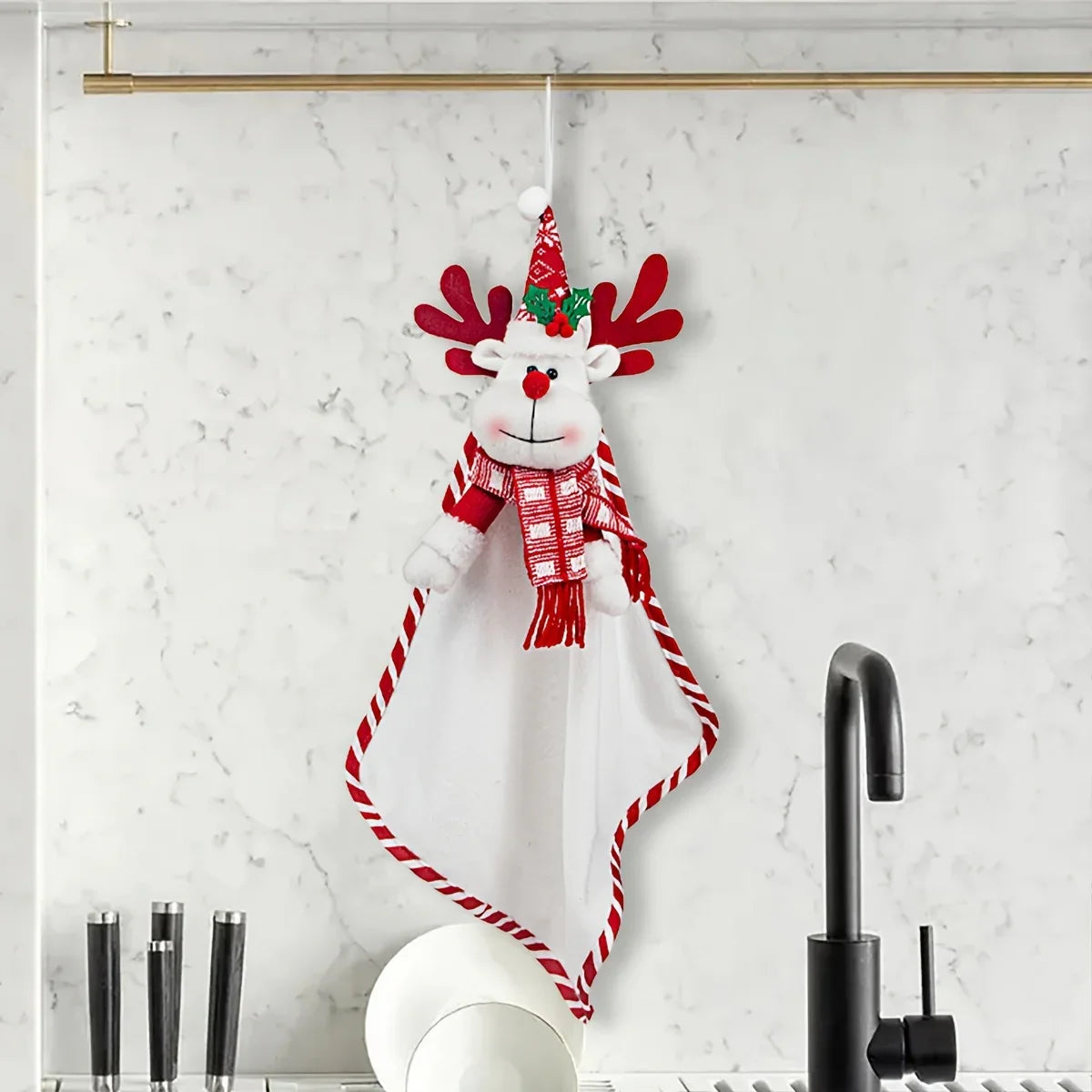 Cotton Hand Towels with Vintage Checkered Santa Claus Design - House Of Avana