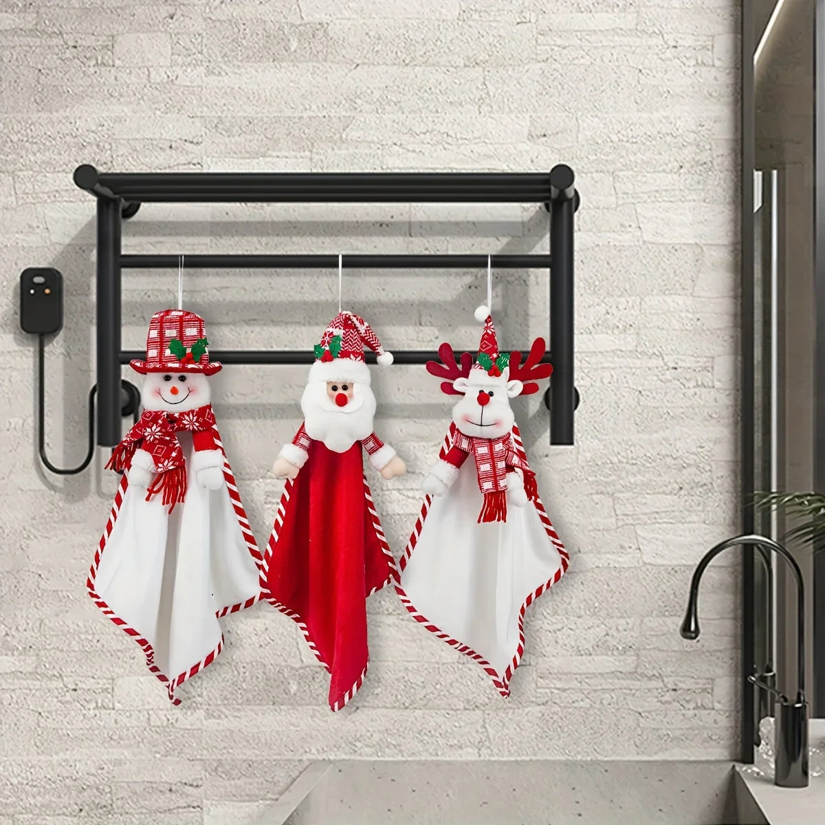 Cotton Hand Towels with Vintage Checkered Santa Claus Design - House Of Avana