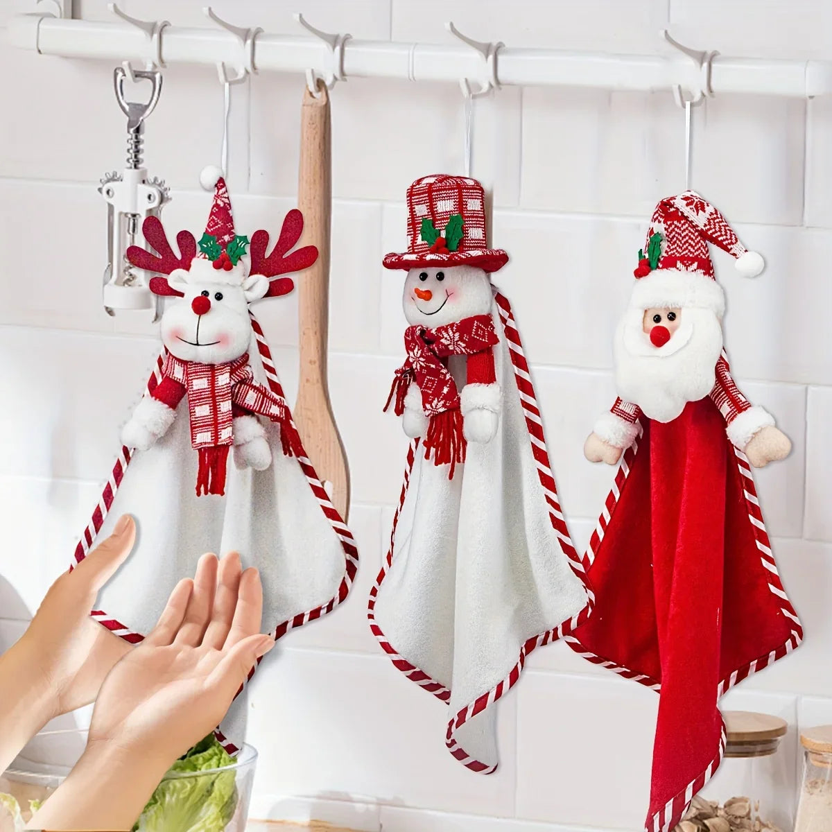 Cotton Hand Towels with Vintage Checkered Santa Claus Design - House Of Avana