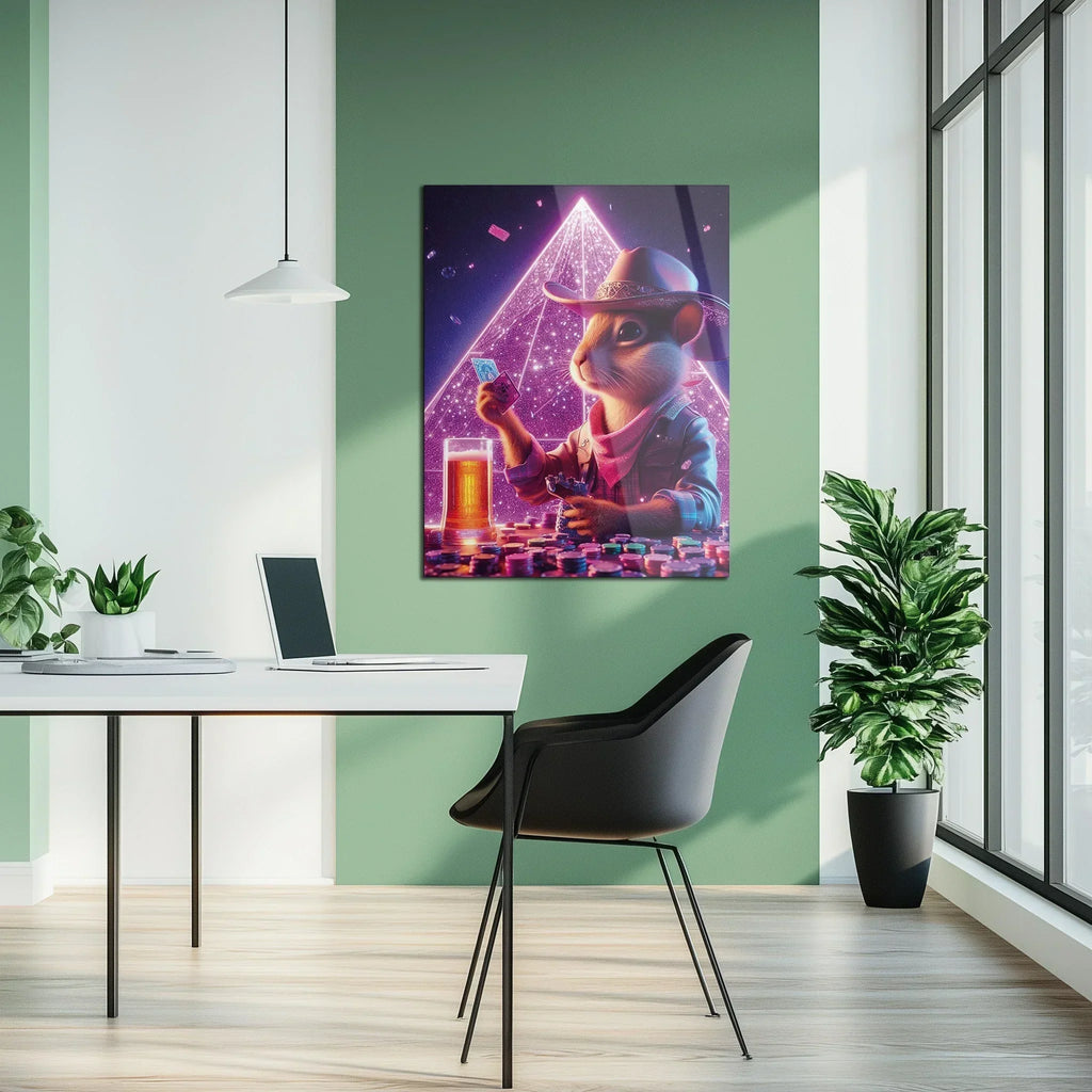 Cowboy Hamster Poker Night – Neon UV Glass Wall Art for Game Room Vibes-KAFCD088 Peony Atelier