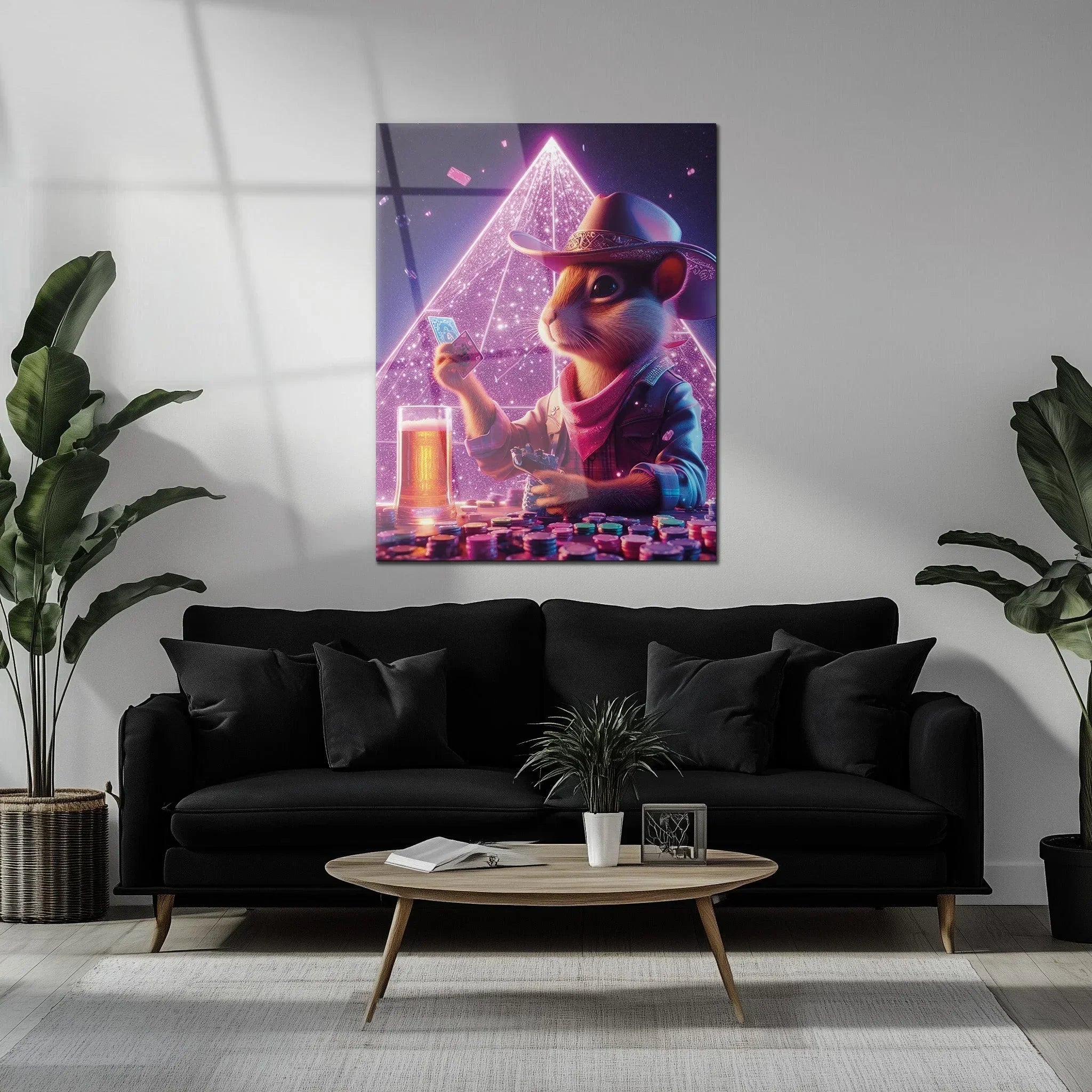 Cowboy Hamster Poker Night – Neon UV Glass Wall Art for Game Room Vibes-KAFCD088 Peony Atelier