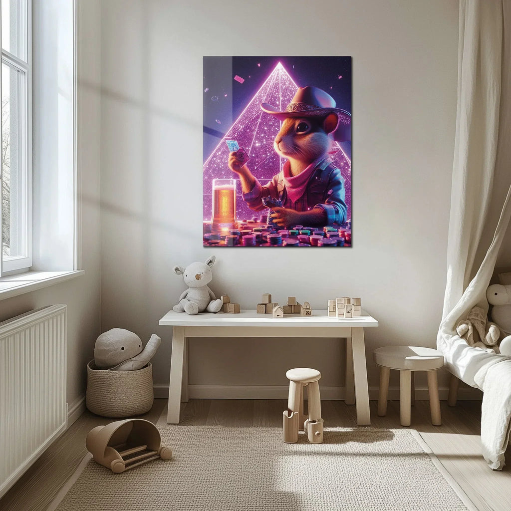 Cowboy Hamster Poker Night – Neon UV Glass Wall Art for Game Room Vibes-KAFCD088 Peony Atelier