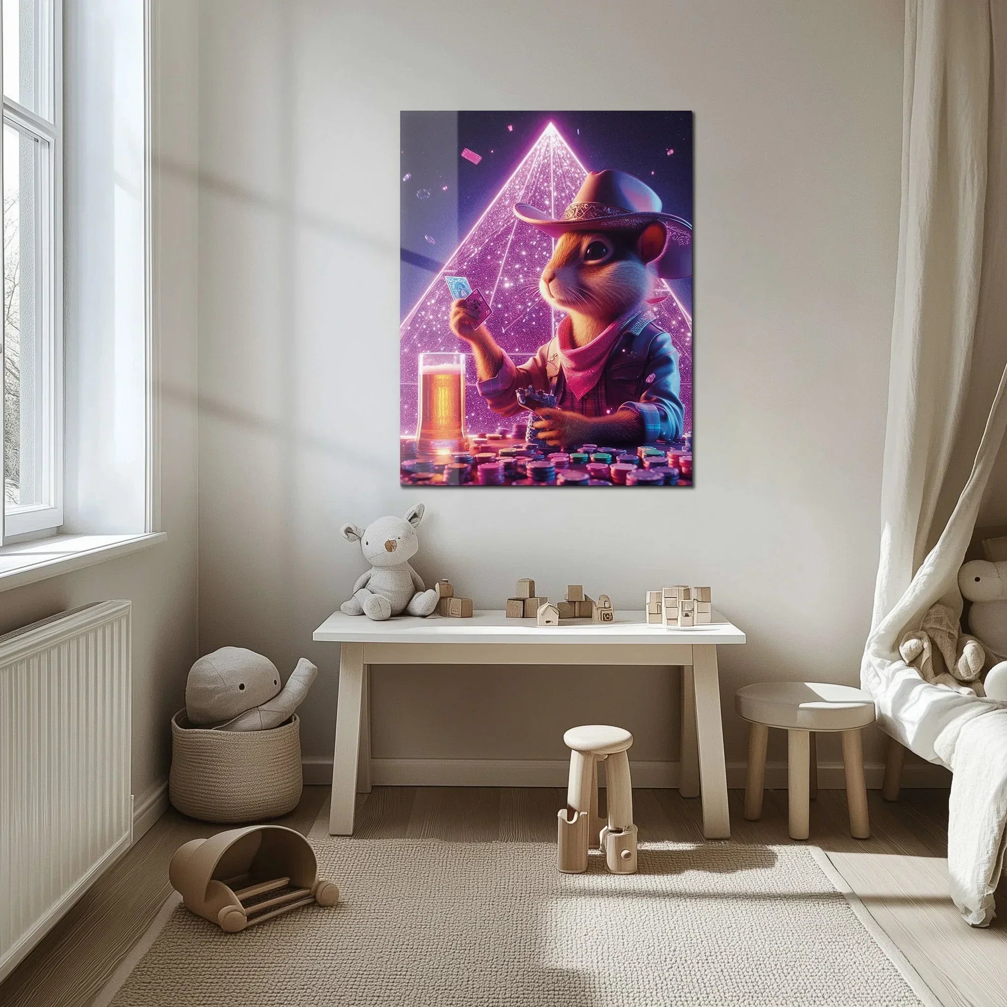 Cowboy Hamster Poker Night – Neon UV Glass Wall Art for Game Room Vibes-KAFCD088 Peony Atelier