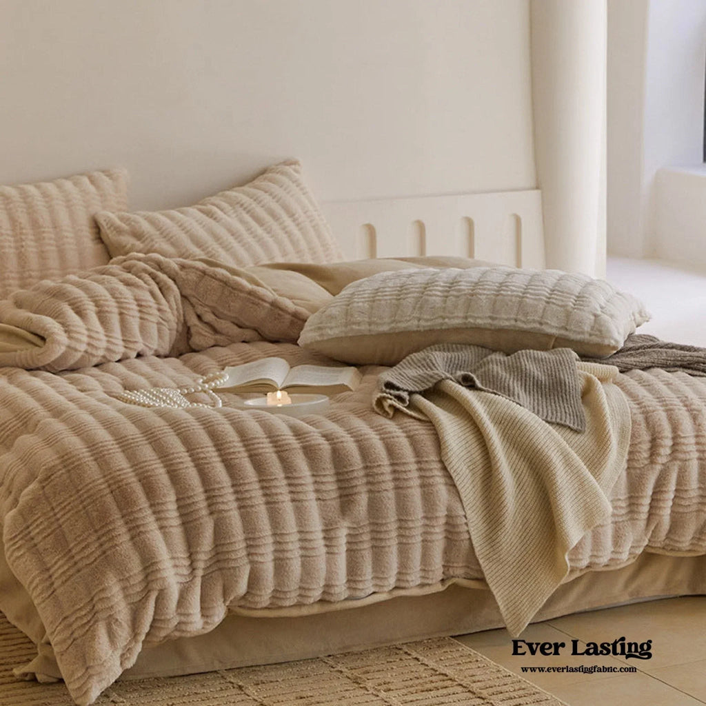 Cozy Earth Tone Milk Velvet Bedding Set / Beige Khaki Ever Lasting