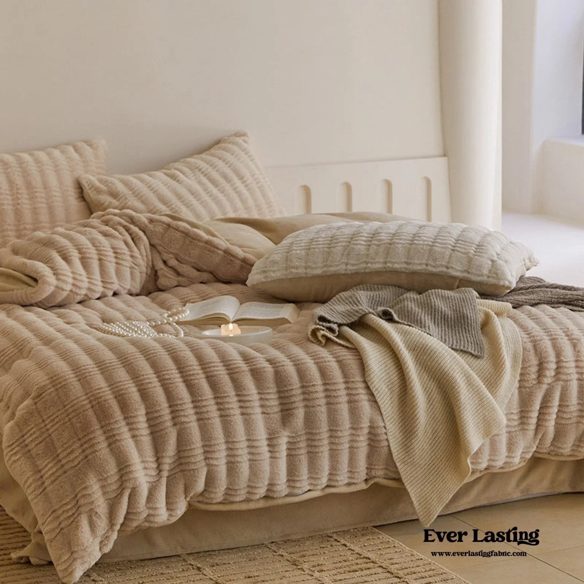 Cozy Earth Tone Milk Velvet Bedding Set / Beige Khaki Ever Lasting