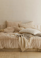 Cozy Earth Tone Milk Velvet Bedding Set / Beige Khaki Ever Lasting