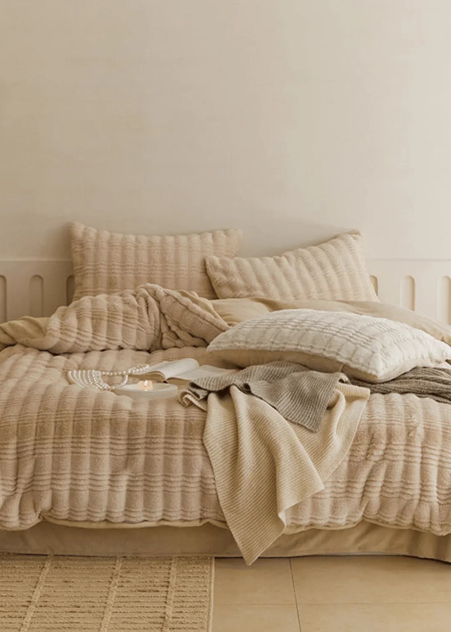 Cozy Earth Tone Milk Velvet Bedding Set / Beige Khaki Ever Lasting
