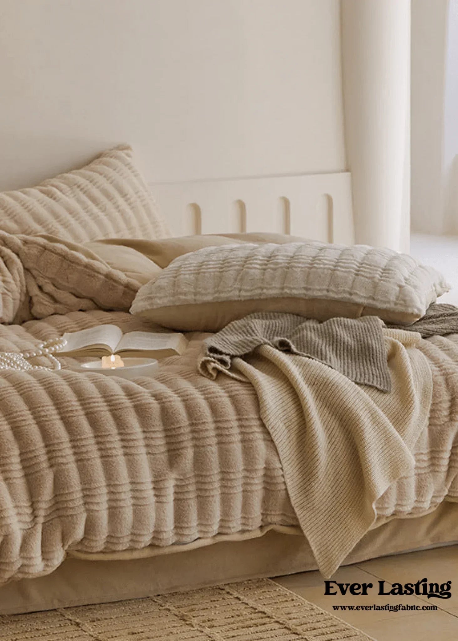 Cozy Earth Tone Milk Velvet Bedding Set / Beige Khaki Ever Lasting